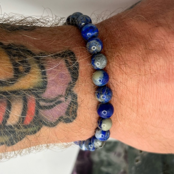 Lunar Neptune Other - Lapis Lazuli Men’s Blue 8mm Crystal Gemstone Beaded Elasticated Bracelet